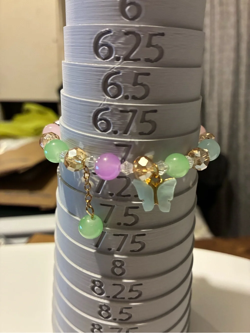 Beaded Pastel Green Butterfly Stretch Bracelet - Multicolor